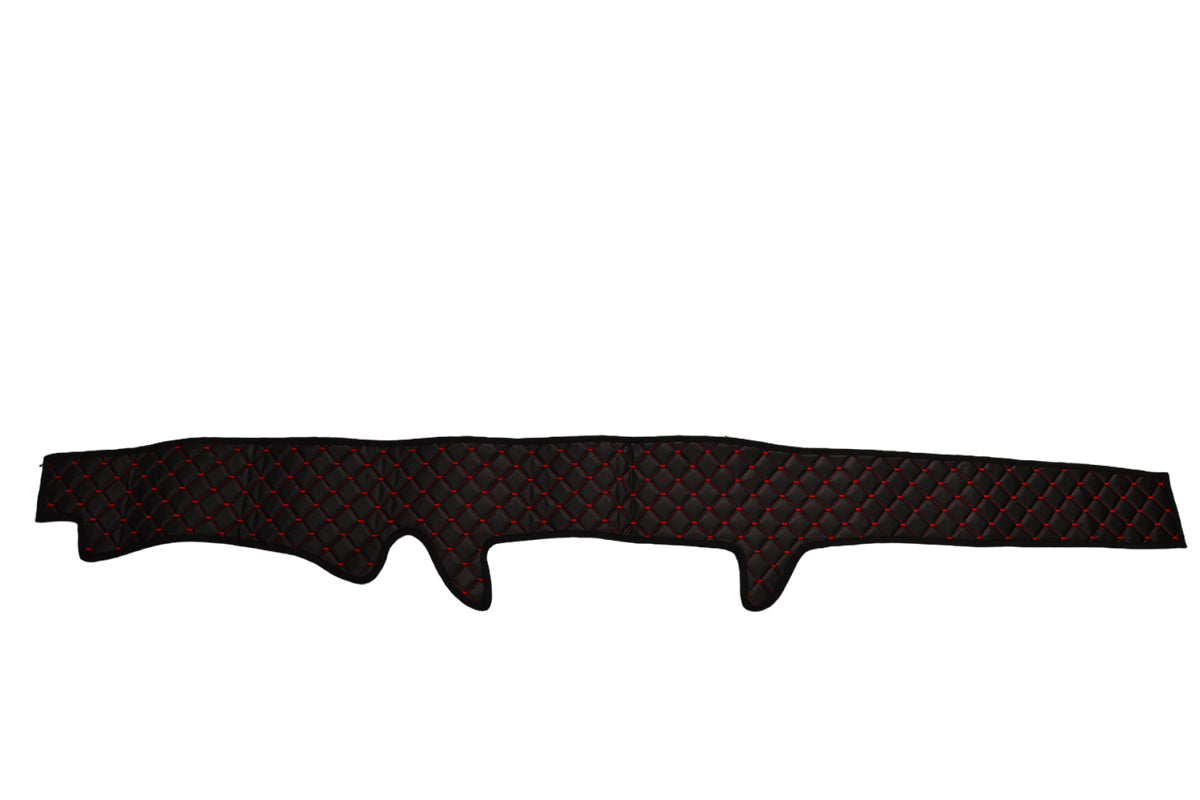 Tapis de tableau de bord – cuir synthétique (éco-cuir), noir avec surpiqûres rouges, adapté pour Iveco Stralis 430 2004–2008