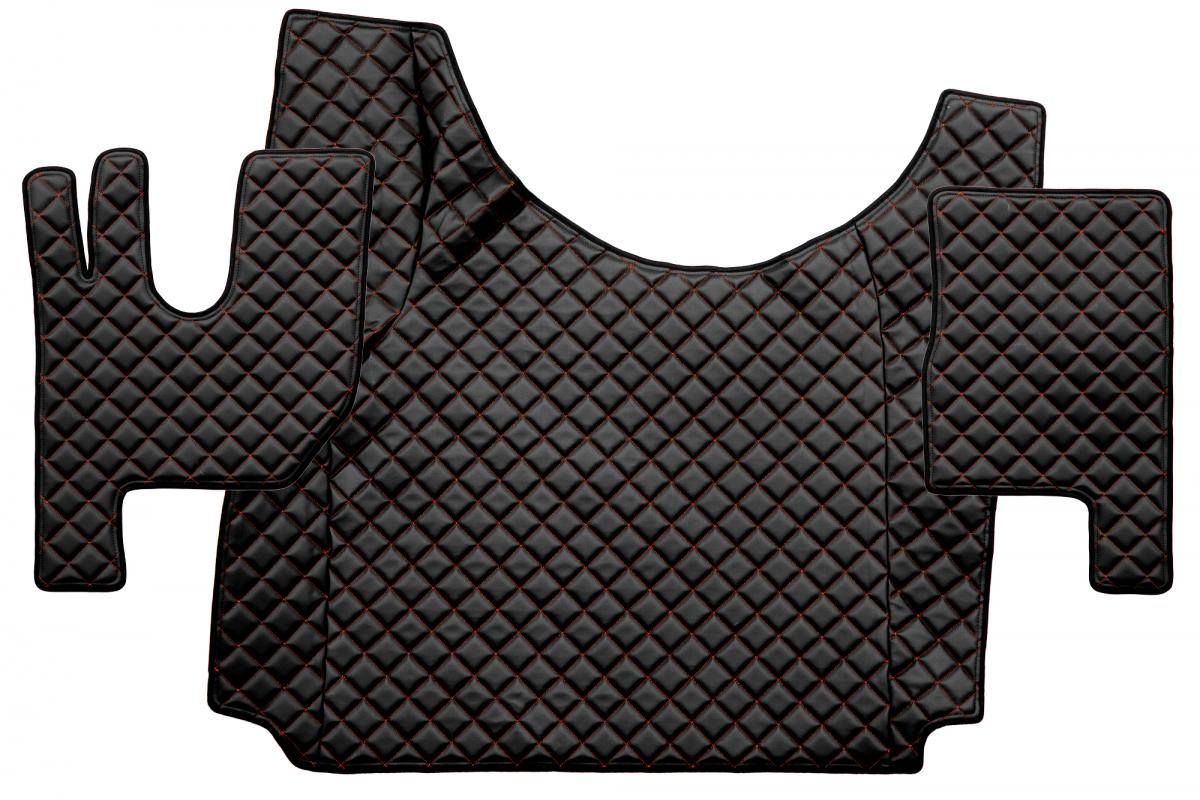 Подови стелки от изкуствена кожа (еко кожа) – подходящ за Renault Range T 2014+, черни с червен шев