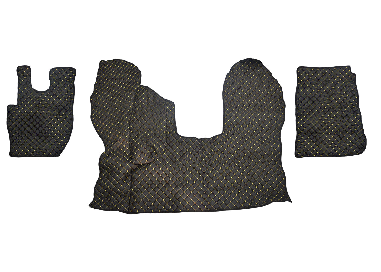 Jeu de tapis de sol en cuir synthétique noir – adapté pour DAF CF Euro 6 boîte automatique à partir de 2013 avec surpiqûres jaunes