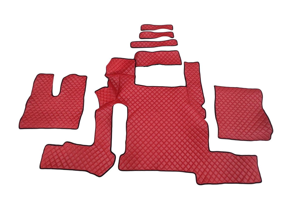 Leather Floor Mats – suitable for MAN TGX Manual, Two Drawers, Red, 2018+