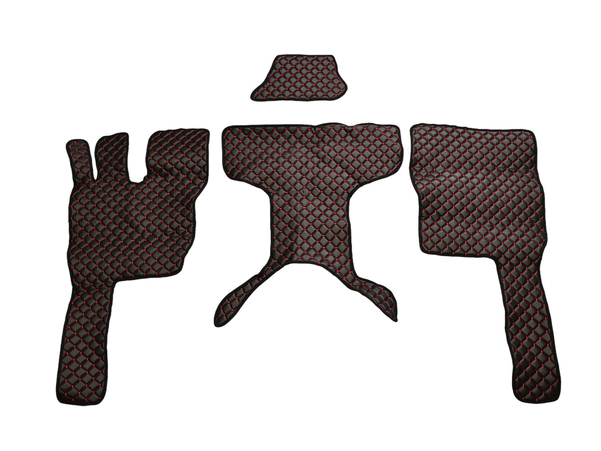 Tapis de sol en cuir synthétique (éco-cuir) noir – surpiqûres rouges, adapté pour Volvo FM4 2013+