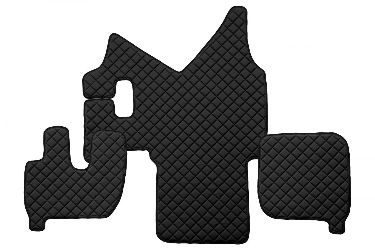 Tapis de sol en cuir synthétique (éco-cuir) – adapté pour Scania G Nextgen boîte automatique, noir avec surpiqûres rouges, à partir de 2017