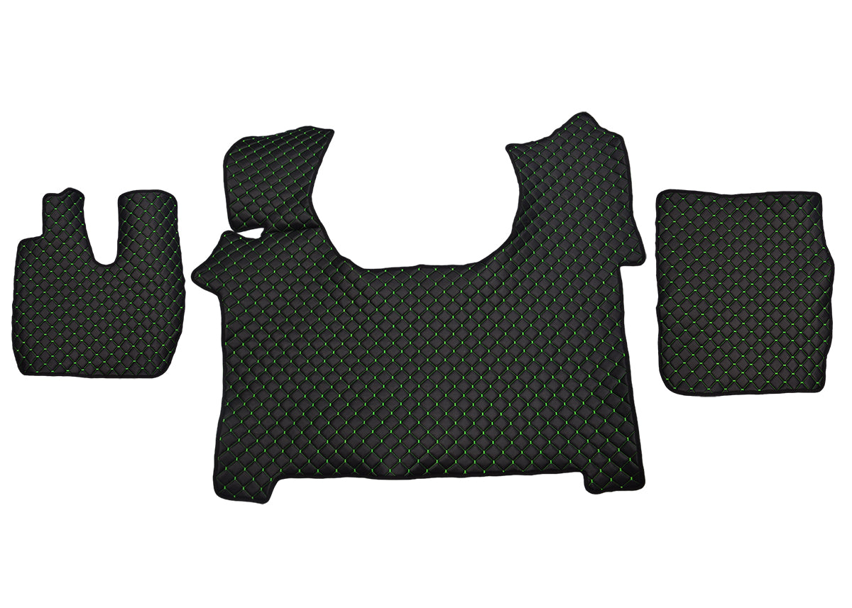 Σετ δερμάτινων πατακιών δαπέδου – κατάλληλο για Iveco Stralis S-Way 2019, μαύρο με πράσινες ραφές