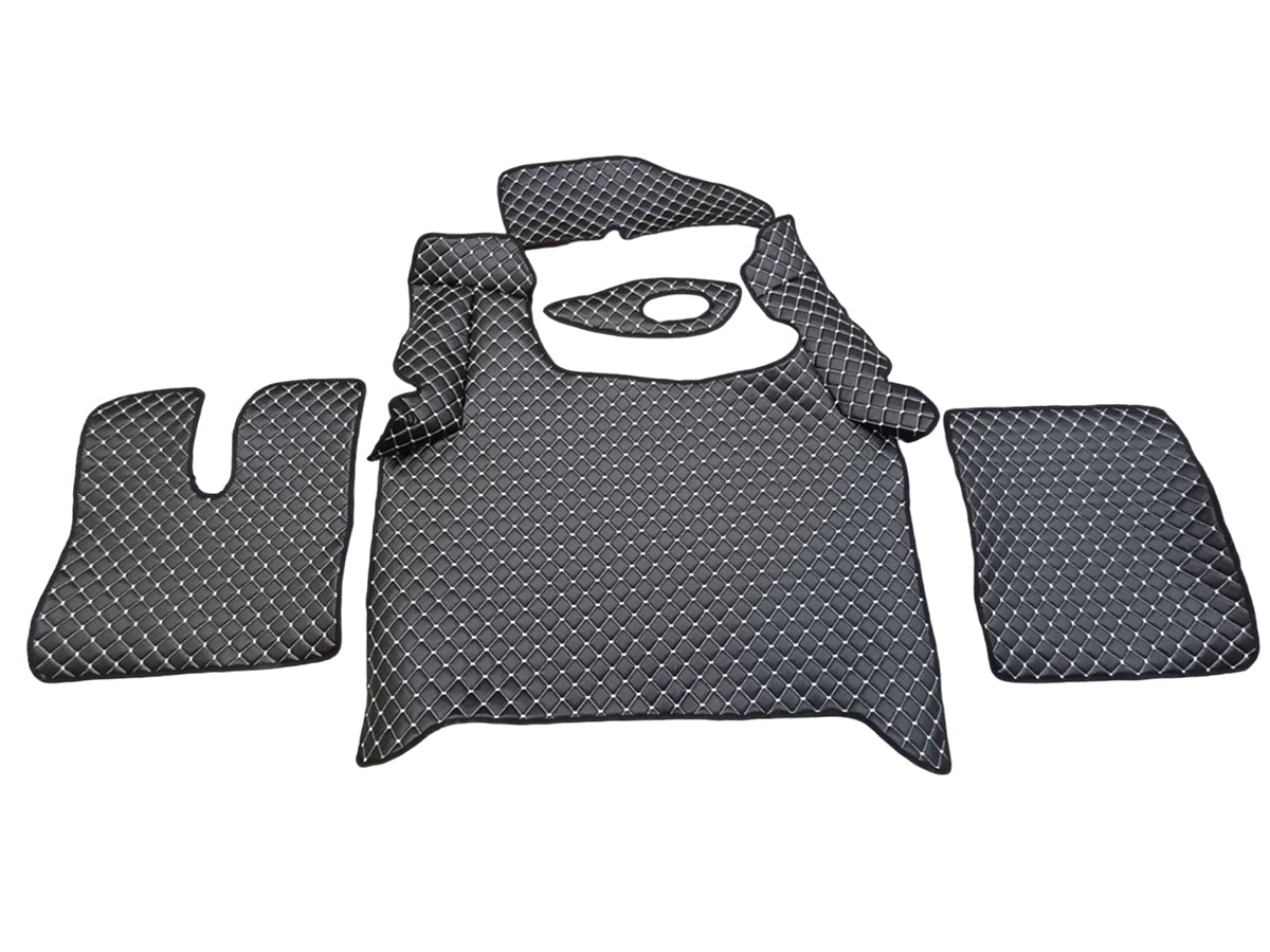 Black Eco Leather Floor Mats – White Stitching, suitable for MAN TGX 2020+
