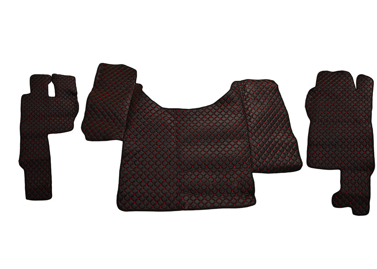 Tapis de sol en cuir – adaptés pour Mercedes Actros 2011, noirs avec surpiqûres rouges