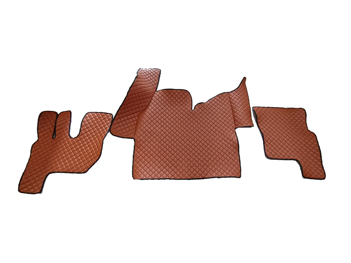 Tapis de sol en cuir synthétique (éco-cuir) marron – Coutures rouges adapté pour Renault T Tunel 2021+