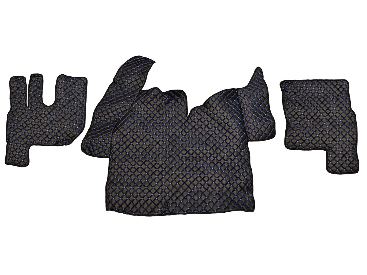 Tapis de sol en cuir synthétique (éco-cuir) noir – surpiqûres bleues adapté pour Renault T Tunel 2021+