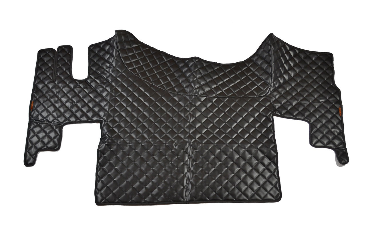 Tapis de sol en cuir synthétique (éco-cuir) noir – adapté pour tunnel Renault Range T, surpiqûres noires