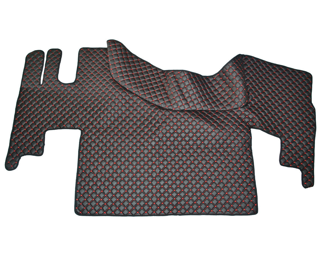 Leather Floor Mat Set – suitable for Renault Gama T, Black with Red Stitching