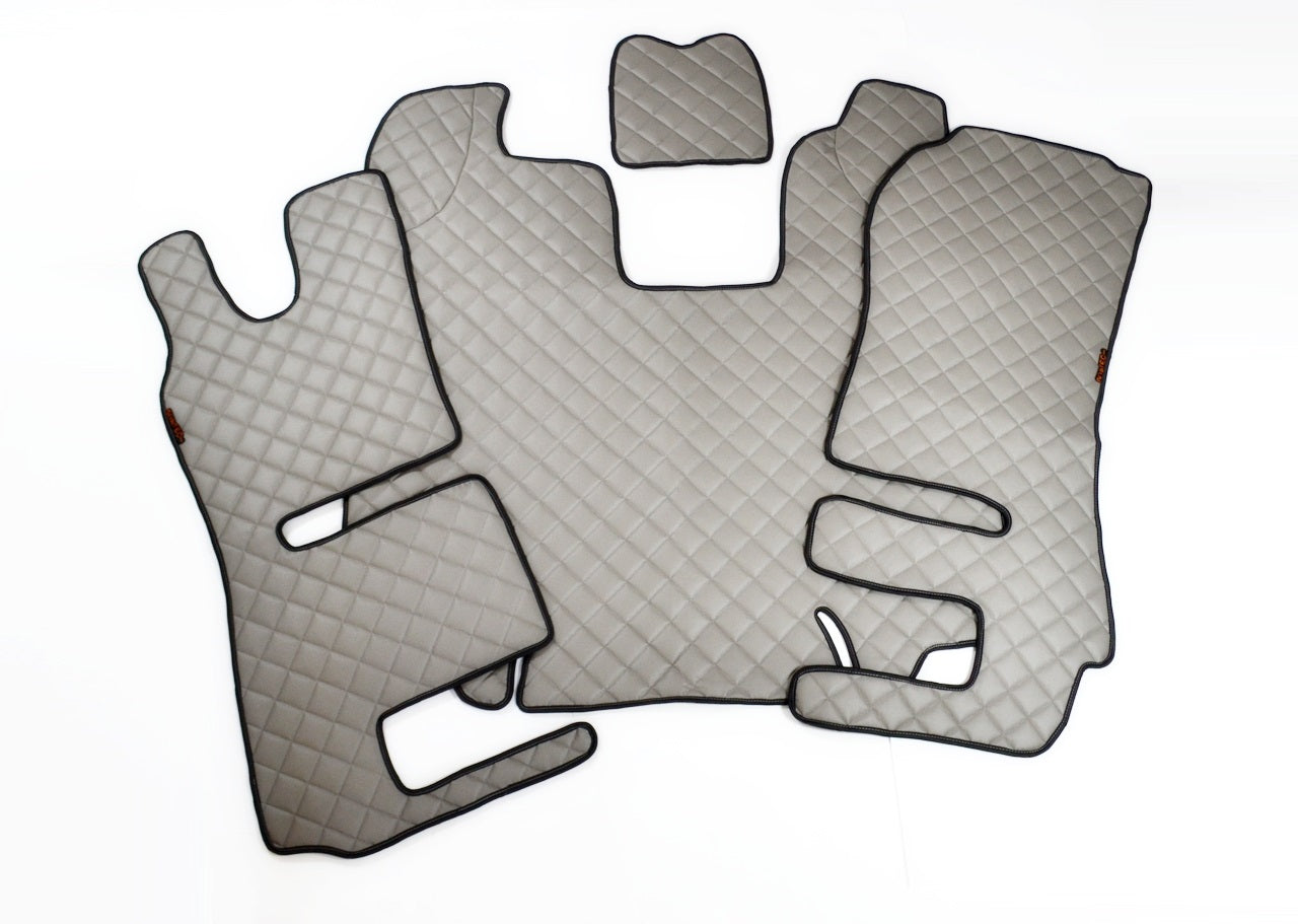 Grey Eco Leather Floor Mats – suitable for Scania R 2013–2016, Grey Stitching
