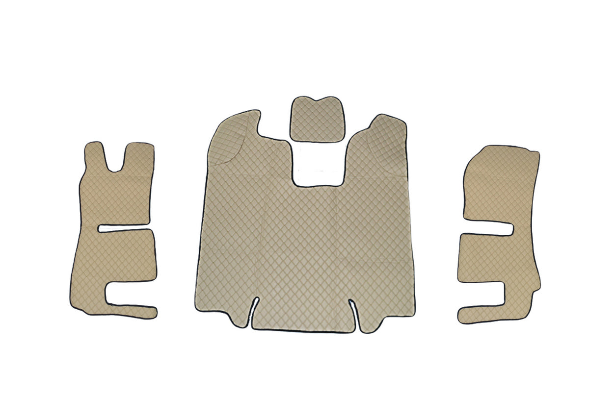 Μπεζ πατάκια δαπέδου από τεχνητό δέρμα (eco leather) – κατάλληλο για Scania R 2013–2016, με δύο αερόφουσκες καθίσματα