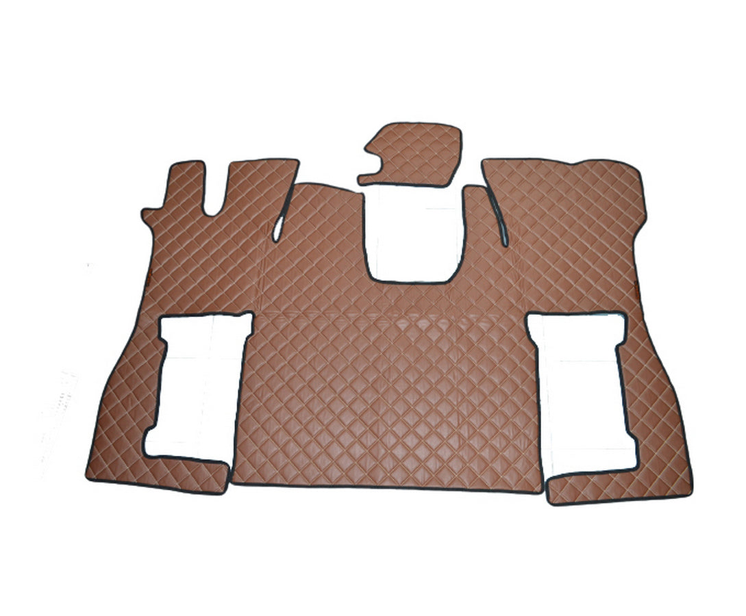 Braune Fußmatten aus Kunstleder (Eco-Leder) – geeignet für Scania S 2016+, braune Ziernähte