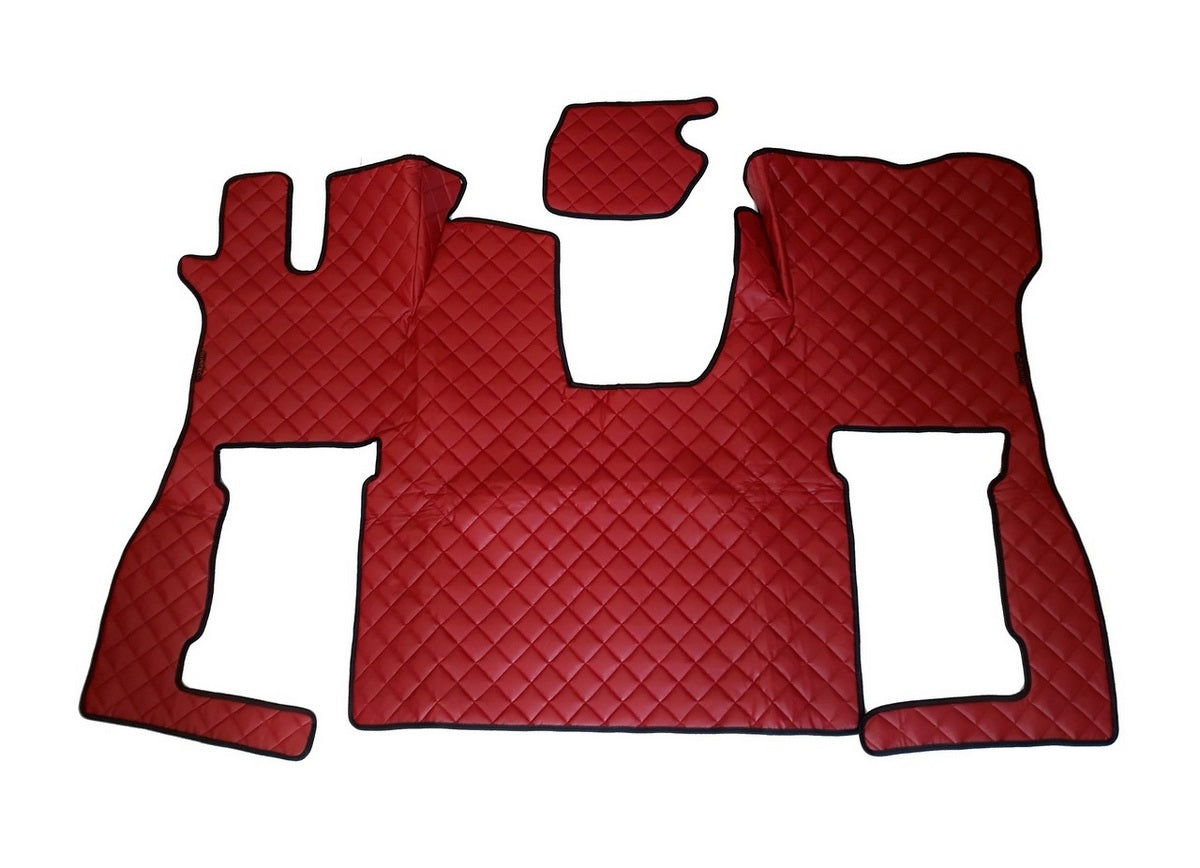 Tapis de sol en cuir synthétique (éco-cuir) rouge – adapté pour Scania S 2016+, antidérapants