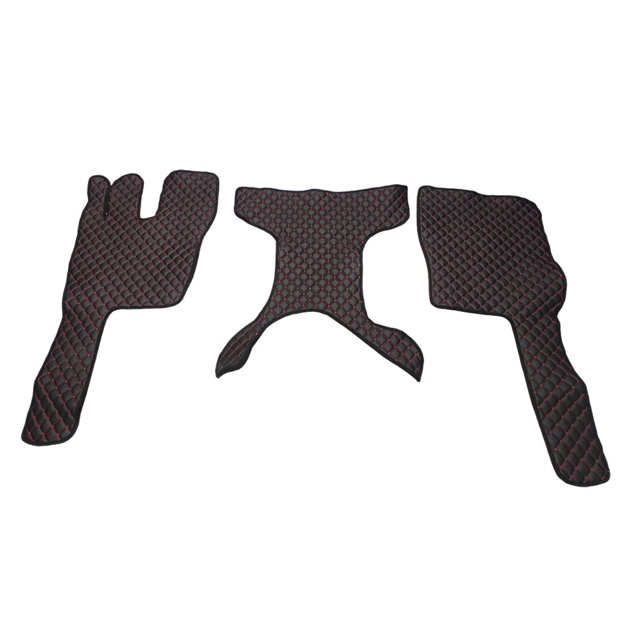 Leather Floor Mats suitable for Volvo FM Euro 5 – Black with Red Stitching