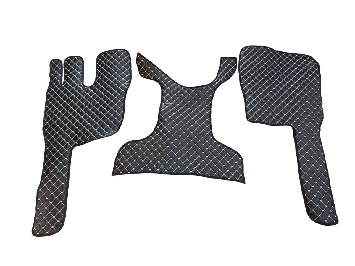 Tapis de sol en cuir – adapté pour Volvo FM Euro 5, noir avec surpiqûres blanches