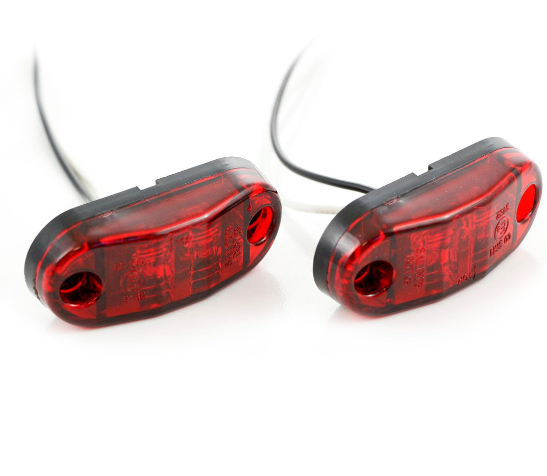 Feu de gabarit LED ovale rouge, 12 V, homologué E, 2 LED, cabochon rouge