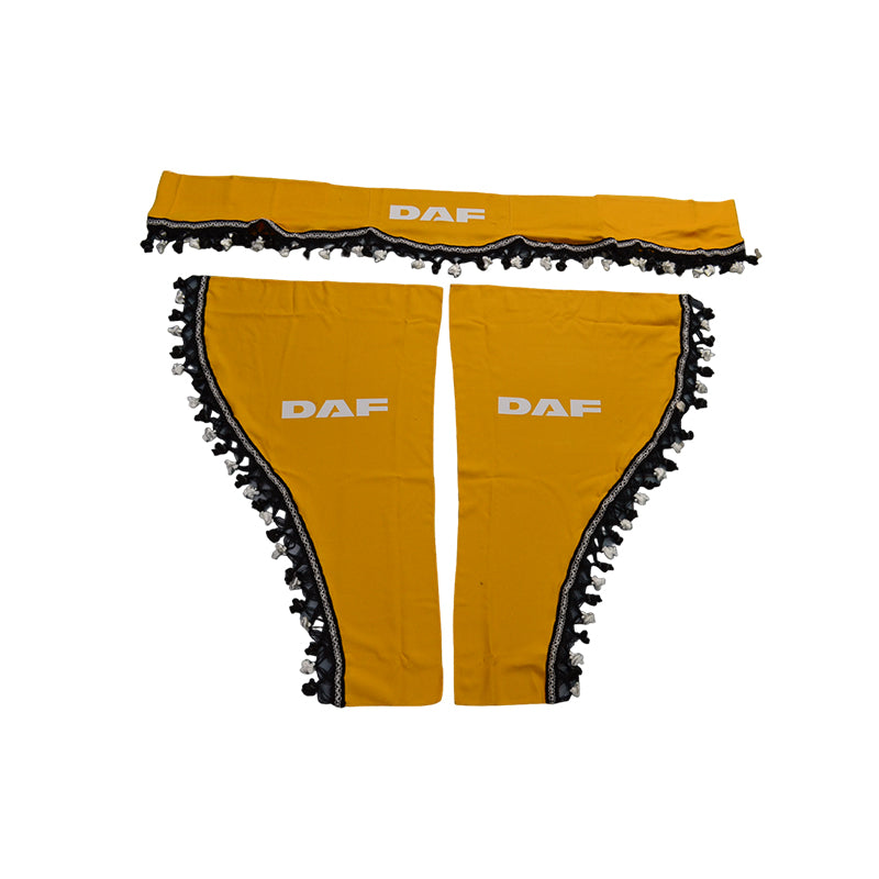 Jeu de rideaux pour camion – 3 pièces, jaune avec glands noirs, adapté pour DAF