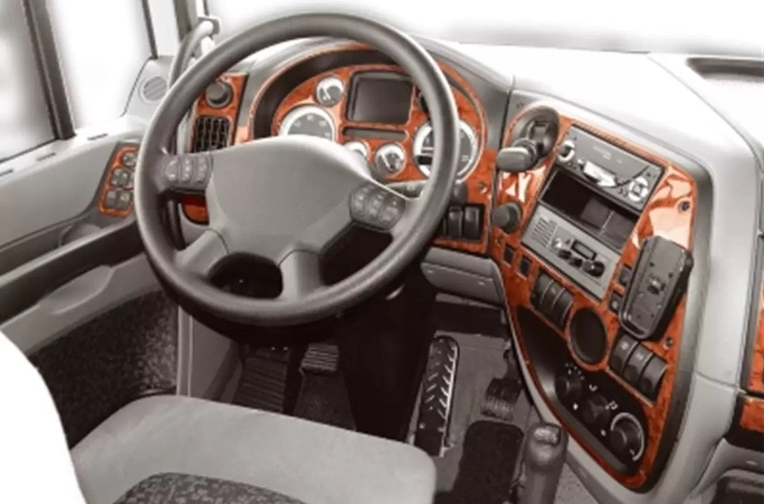 Kit d’autocollants de tableau de bord en silicone effet acajou – adapté pour DAF XF 2002–2006, 26 pièces
