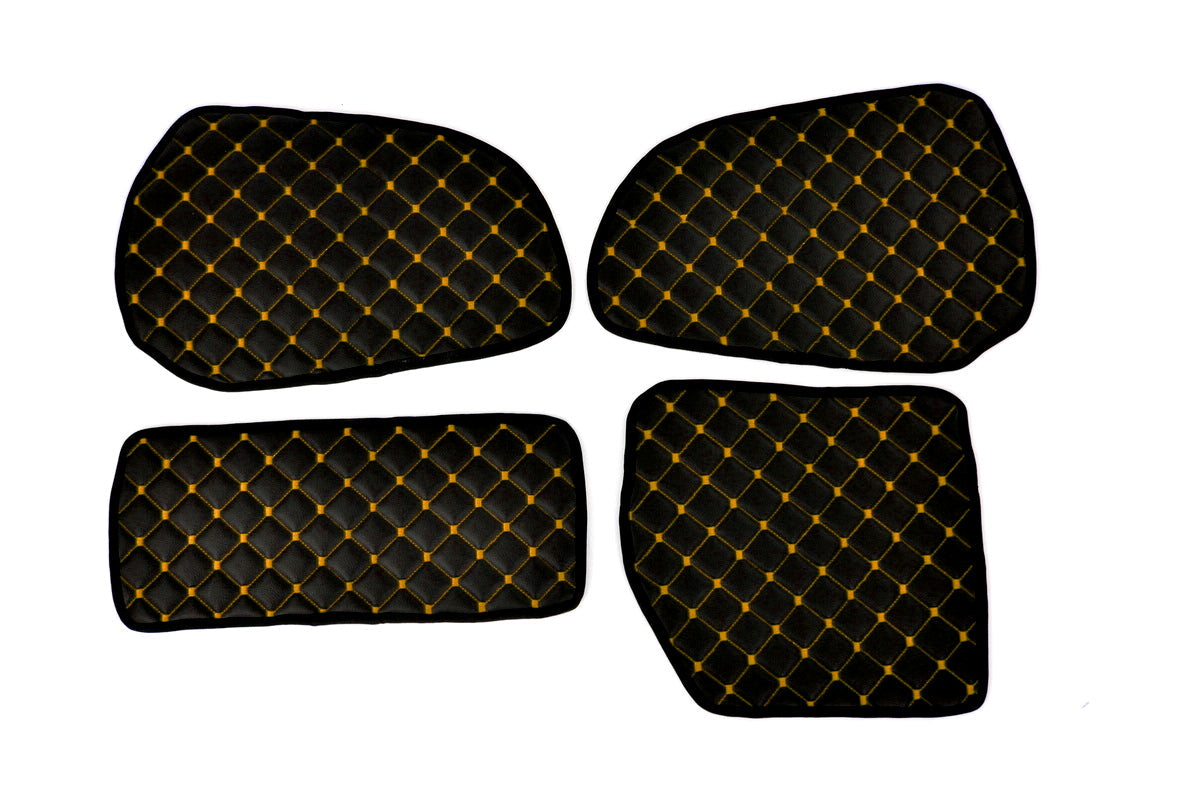 Стелки за кори на врати от изкуствена кожа (еко кожа) – подходящ за Scania R Series до 2010 г., черни с жълт шев