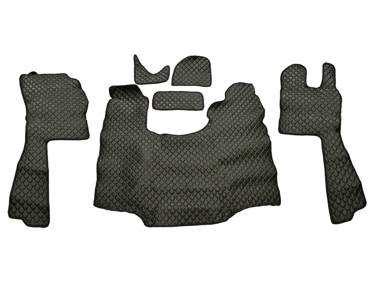 Tapis de sol droit en cuir synthétique (éco-cuir) – adapté pour Scania G 2005–2016 boîte automatique, noir avec surpiqûres vertes