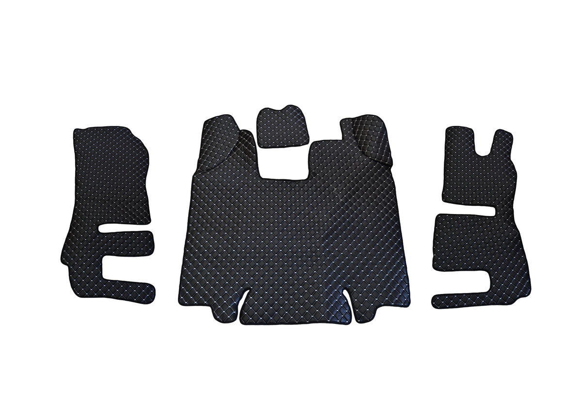 Tapis de sol en cuir synthétique noir – conduite à droite, adapté pour Scania R 2013–2016, surpiqûres blanches