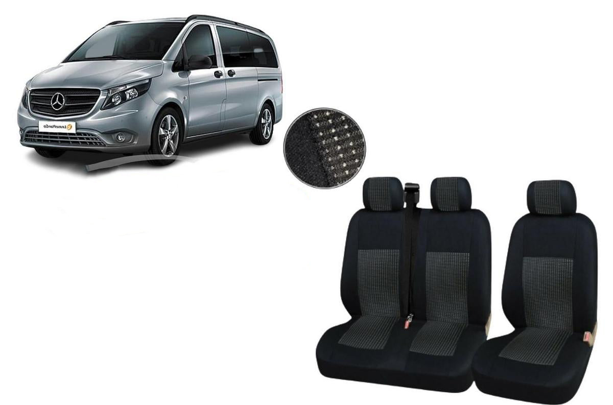 Jeu de housses de siège – adapté pour Mercedes Sprinter 2006–2018, 3 pièces en tissu noir