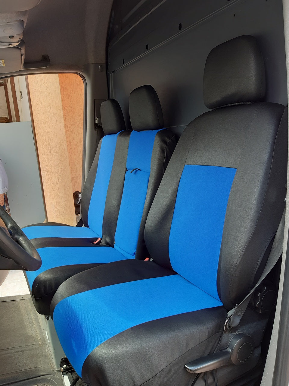 Housses de siège – adapté pour Mercedes Sprinter 2+1 sièges 2006–2018, tissu noir et bleu