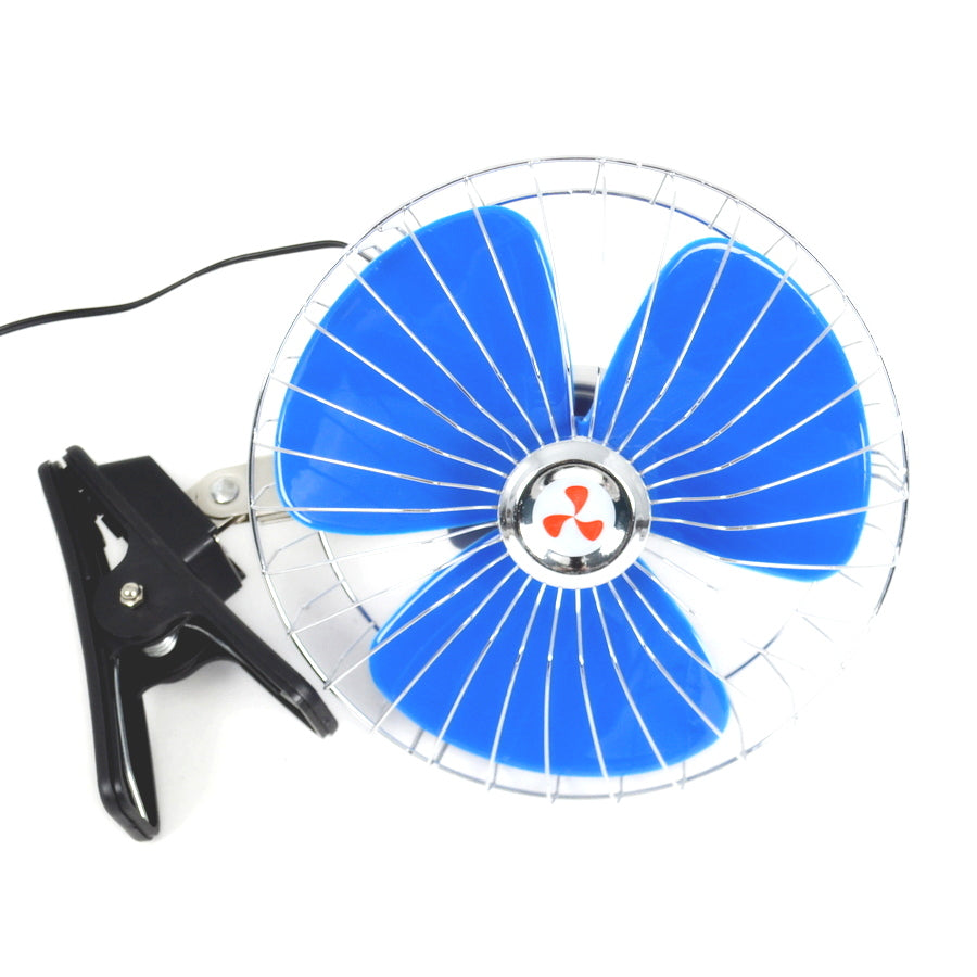 12V Car Fan – 8 Inch Blue Clip-Mount Vehicle Fan