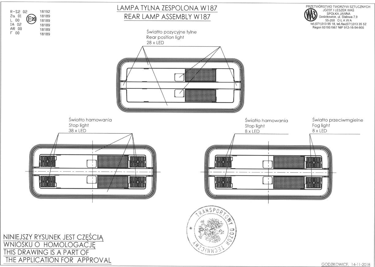 Petit feu arrière stop à LED néon, 12/24 V, 200×85×30 mm, 6 fonctions, montage gauche/droite