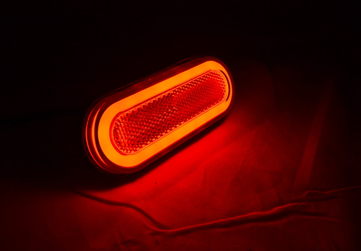 Feu de position latéral LED néon ADR ovale, cabochon rouge, 20 diodes LED, double tension 12/24 V