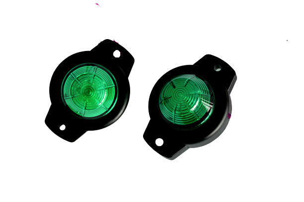 Petit feu de position LED rond vert, base noire, 12/24 V, diamètre 43 mm