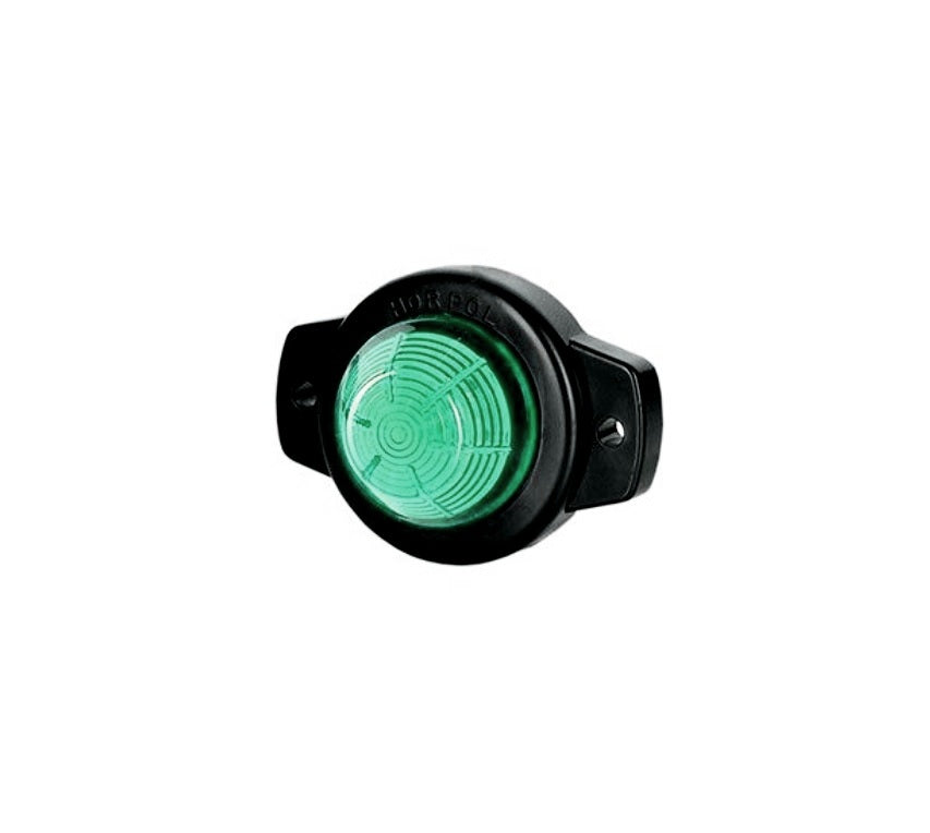 Petit feu de position LED rond vert, base noire, 12/24 V, diamètre 43 mm