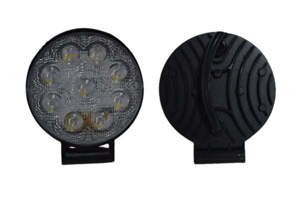 Projecteur de travail LED rond plat, 27 W, 9 diodes, boîtier en aluminium, fixation inférieure