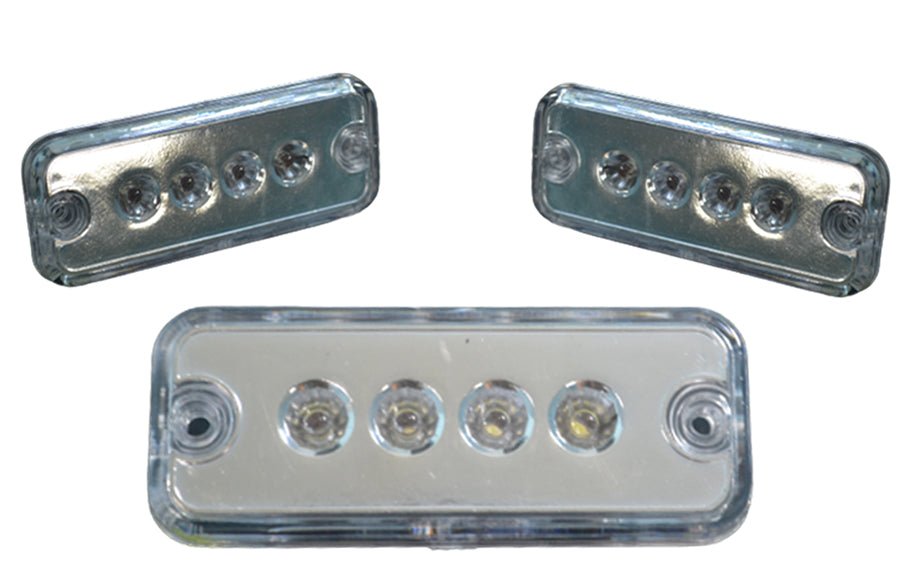 White LED Clearance Light, 4 LEDs, 24 V, 10 × 4 × 2.5 cm, 8 cm Bolt Spacing