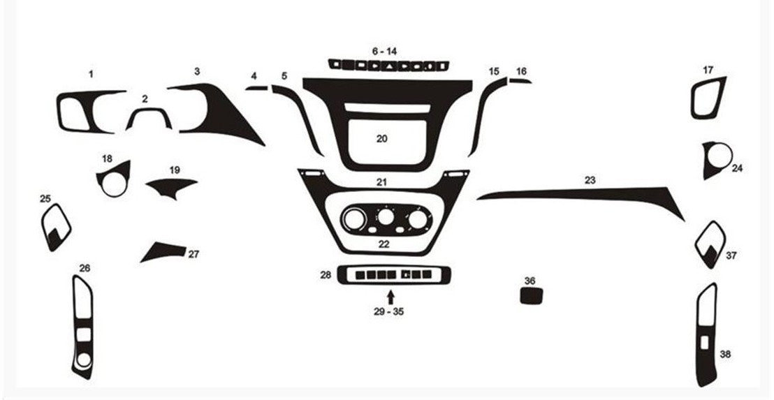 Silicone Mahogany Dashboard Sticker Kit – suitable for Iveco Daily 2015+, 38 Pieces