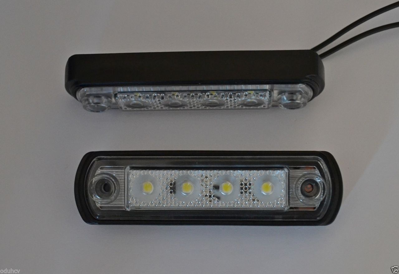 Feu de gabarit LED pour arceau de sécurité, lentille blanche, 12/24 V