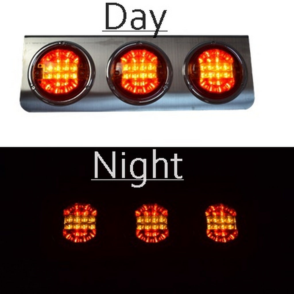 Πίσω φανάρι LED από ανοξείδωτο ατσάλι με 3 στρογγυλές λάμπες, 60 × 20 × 6 cm για φορτηγά οχήματα και ρυμουλκούμενα