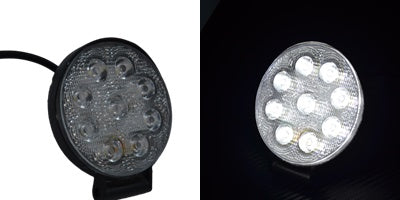 Projecteur de travail LED rond plat, 27 W, 9 diodes, boîtier en aluminium, fixation inférieure