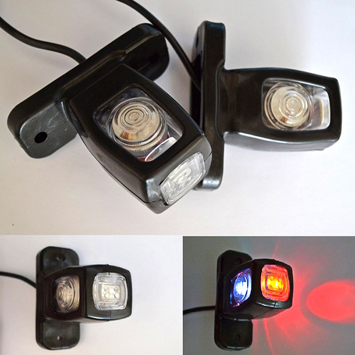 Rectangular Triple LED Marker Light, 12/24 V, 103×84×33 mm, White/Amber/Red