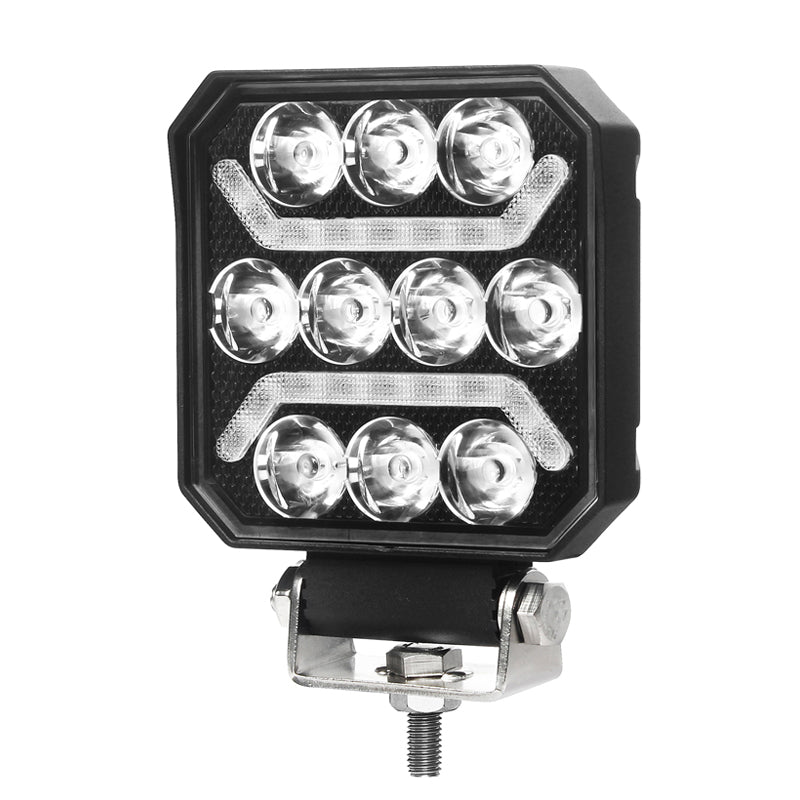 Projecteur de travail LED carré à double fonction, faisceau spot 15 W, lumière blanche et jaune, 10–30 V, IP67/IP69K