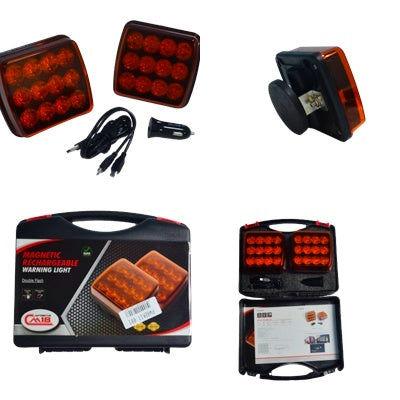 Coffret de transport avec 2 gyrophares LED stroboscopiques à fixation magnétique – 12 LED SMD, 6 modes de flash