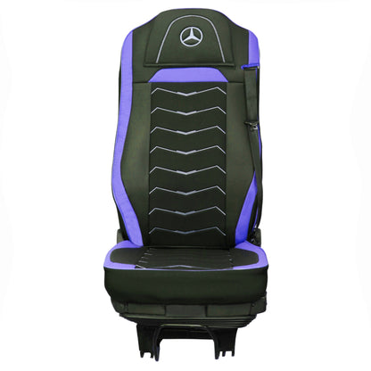 Housses de siège – adaptées pour Mercedes Euro 6 MP4 2016–2021, noir avec bleu, cuir et Alcantara