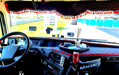 Jeu de rideaux à franges en cuir, noir avec surpiqûres rouges, décoration intérieure 3 pièces