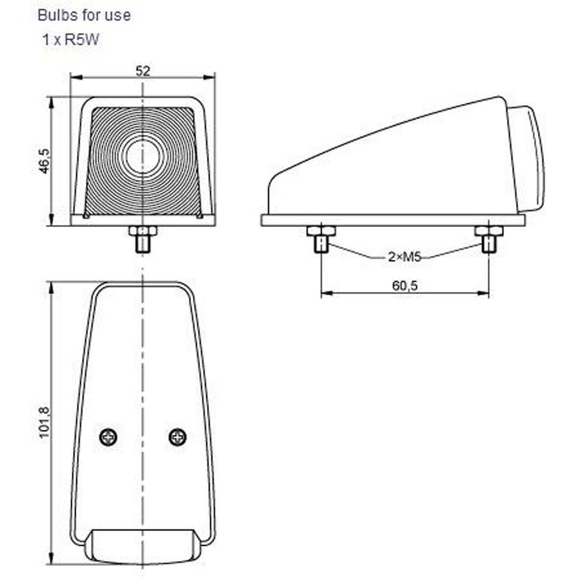 Feu de gabarit blanc de toit/angle, ampoule 12/24 V, 104 x 46 x 53 mm