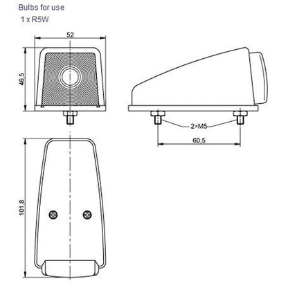 Feu de gabarit blanc de toit/angle, ampoule 12/24 V, 104 x 46 x 53 mm