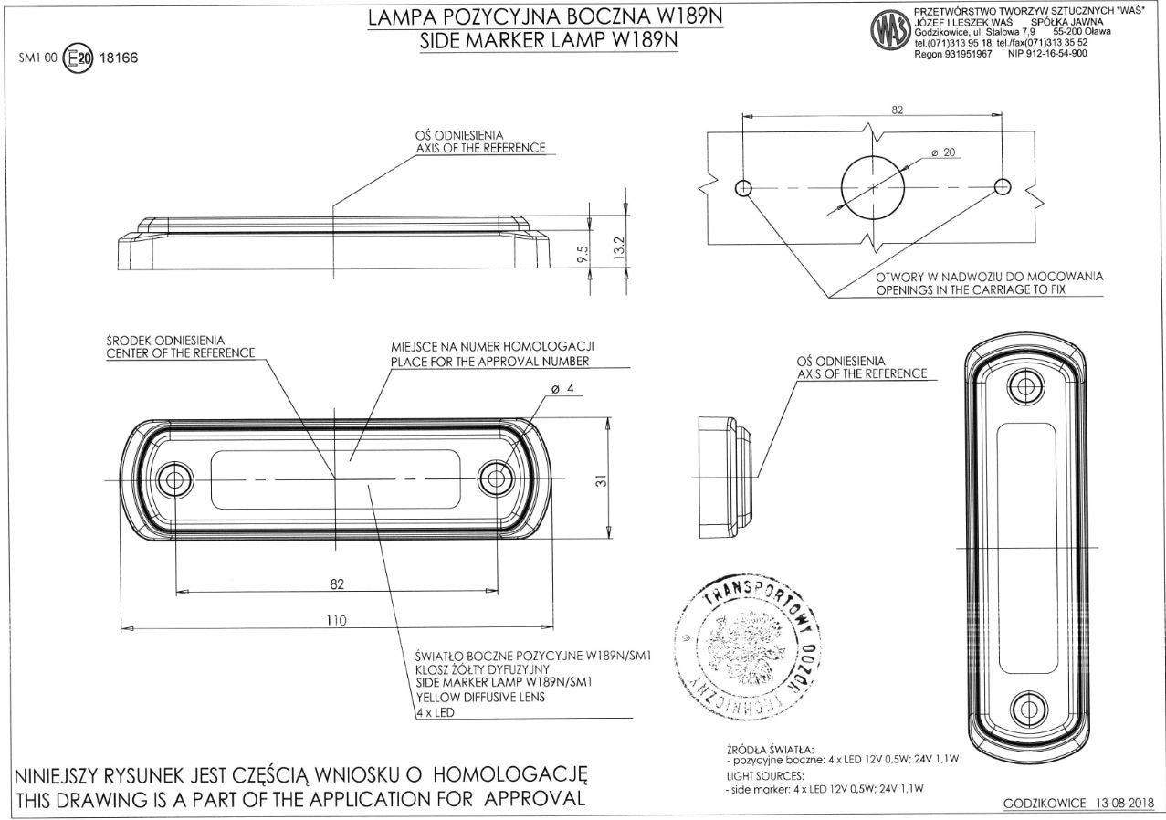 Feu de gabarit latéral néon LED blanc, 12/24 V, 4 diodes, 110 x 31 x 13 mm
