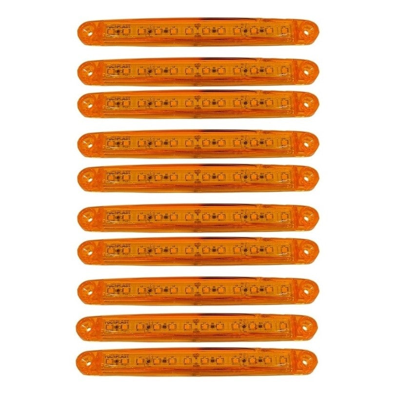 Жълт LED габаритен фар, 24V, 12 LED диода, 160 x 17 x 10 mm