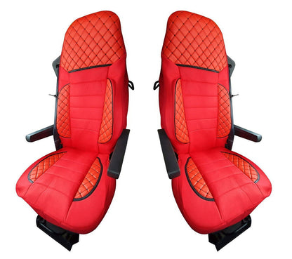 Deluxe Seat Covers – suitable for DAF 106, DAF XF, DAF XG and DAF XG+, Red Leather and Suede, 2014+