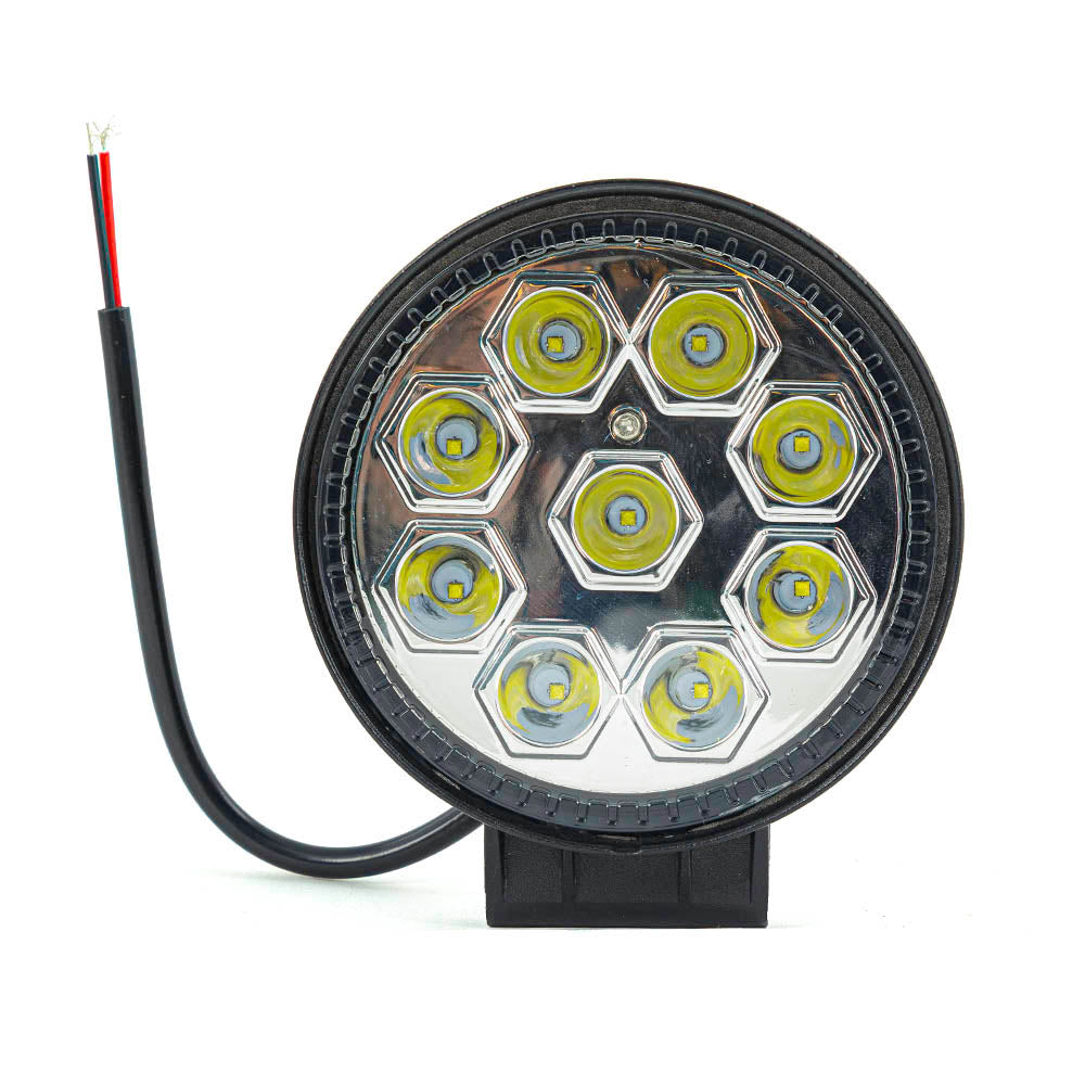Projecteur de travail LED rond, 27 W, 9 diodes LED, fixation inférieure