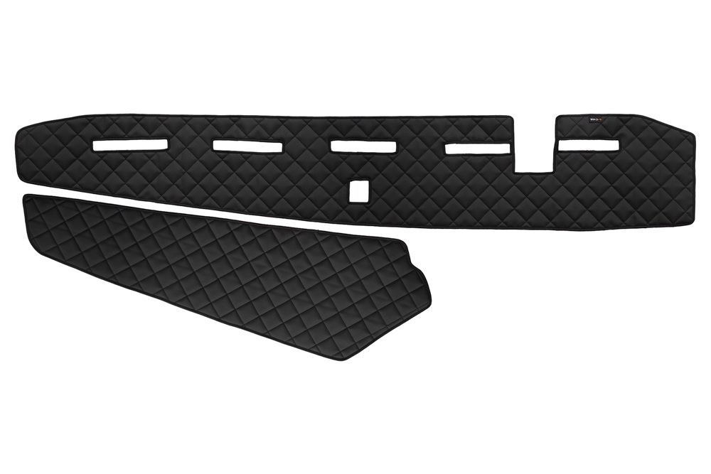 Jeu de tapis de tableau de bord – cuir synthétique (éco-cuir), 2 pièces, adapté pour Volvo FH4, conduite à droite, avec capteur, noir, 2013+